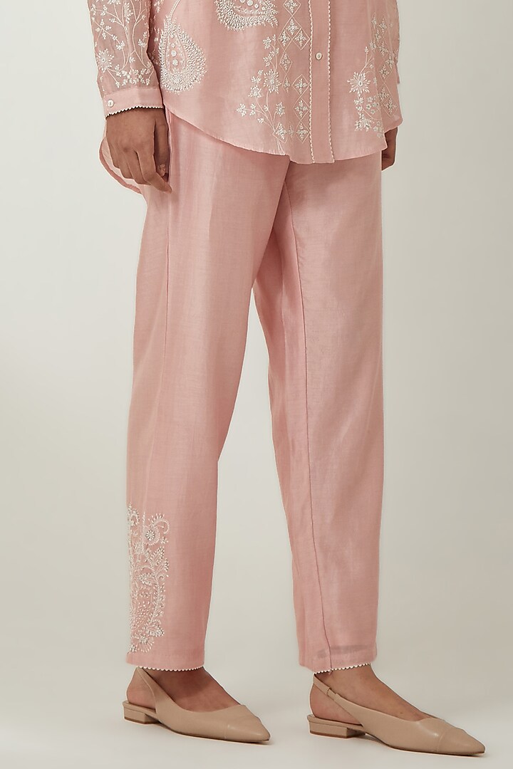 Pink Silk Chanderi Thread Embroidered Co-Ord Set by Kora at Pernia's Pop Up Shop