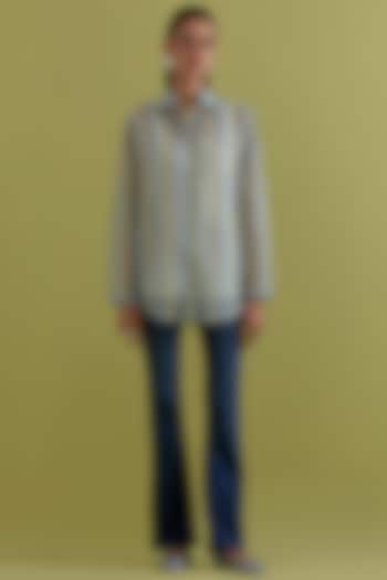 Off-White Cotton Chanderi Hand-Block Printed Shirt by Kora at Pernia's Pop Up Shop