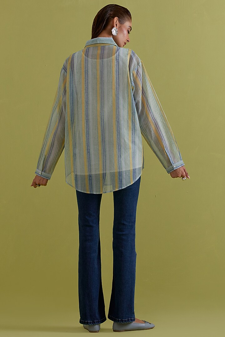 Off-White Cotton Chanderi Hand-Block Printed Shirt by Kora at Pernia's Pop Up Shop
