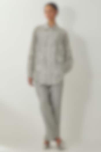 Bluish Grey Silk Chanderi Thread Embroidered Shirt by Kora at Pernia's Pop Up Shop