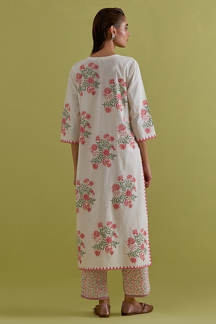Off-White Cotton Hand-Block Printed Kurta Set by Kora at Pernia's Pop Up Shop