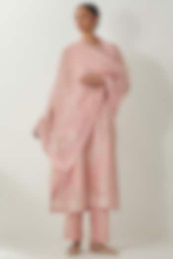 Pink Silk Organza Thread Embroidered Dupatta by Kora at Pernia's Pop Up Shop