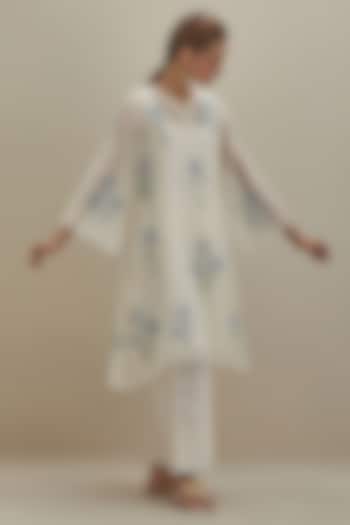 Off-White & Blue Cotton Chanderi Hand Block Printed Kurta Set by Kora at Pernia's Pop Up Shop