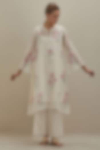 Off-White & Pink Cotton Chanderi Hand Block Printed Kurta by Kora at Pernia's Pop Up Shop