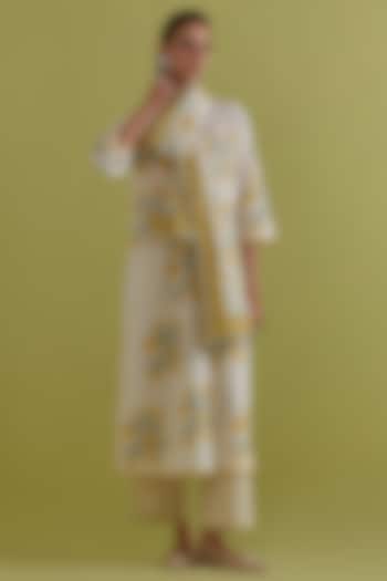 Off-White Cotton Hand-Block Printed Kurta Set by Kora at Pernia's Pop Up Shop