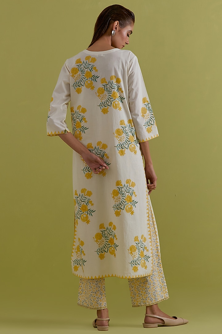 Off-White Cotton Hand-Block Printed Kurta Set by Kora at Pernia's Pop Up Shop