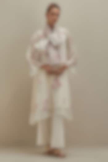 Off-White & Pink Cotton Chanderi Hand Block Printed Kurta Set by Kora at Pernia's Pop Up Shop
