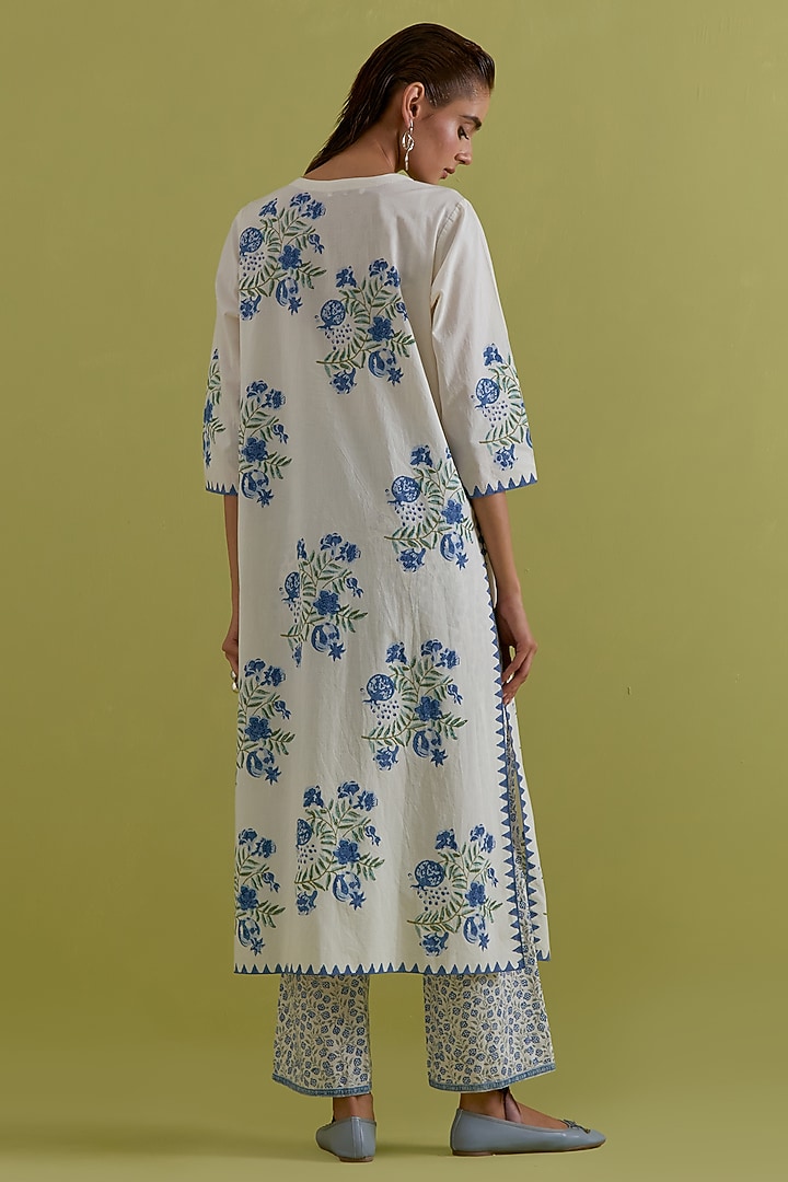 Off-White Cotton Hand-Block Printed Kurta Set by Kora at Pernia's Pop Up Shop