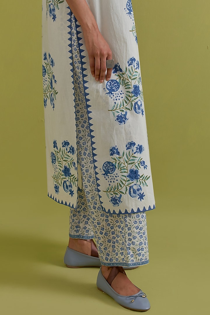 Off-White Cotton Hand-Block Printed Kurta Set by Kora at Pernia's Pop Up Shop
