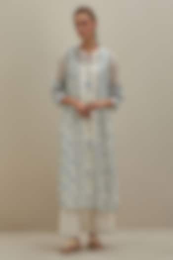Off-White Cotton Chanderi Floral Hand Block Printed Kurta by Kora at Pernia's Pop Up Shop