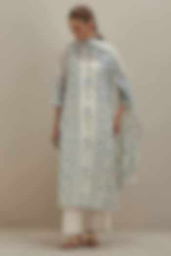 Off-White Cotton Chanderi Floral Hand Block Printed Kurta Set by Kora at Pernia's Pop Up Shop