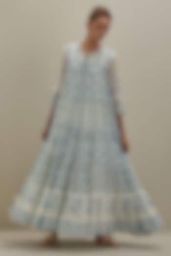 Off-White Cotton Chanderi Floral Hand Block Printed Kurta Set by Kora at Pernia's Pop Up Shop