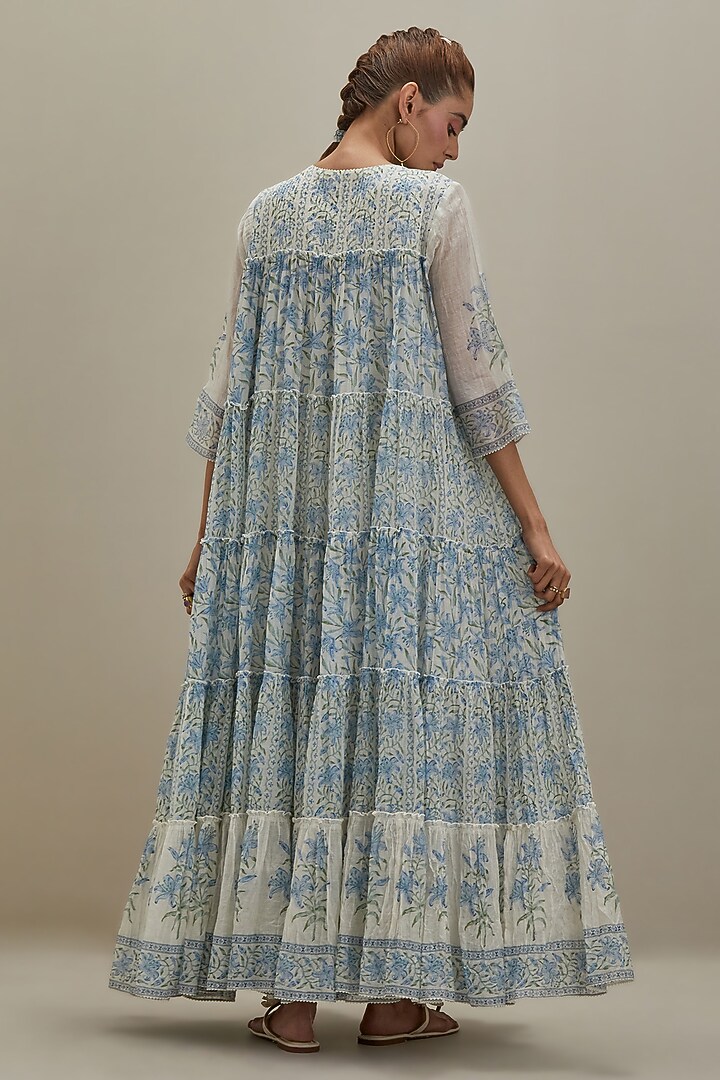 Off-White Cotton Chanderi Floral Hand Block Printed Kurta Set by Kora at Pernia's Pop Up Shop