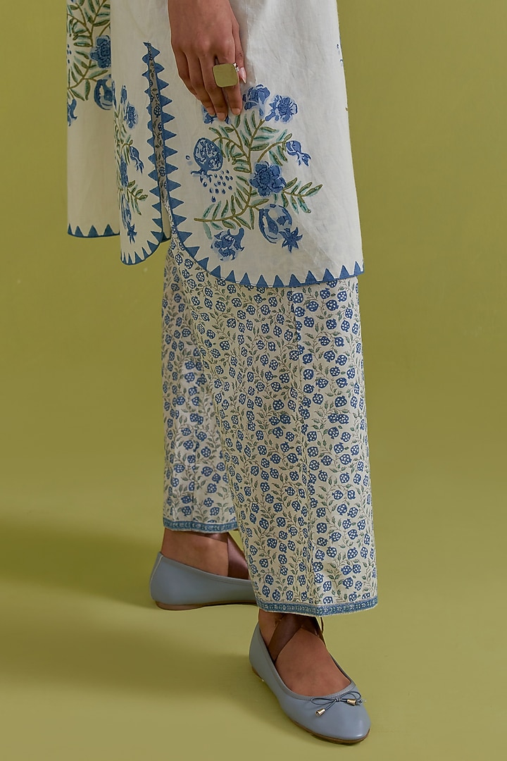 Off-White Cotton Hand-Block Printed Kurta Set by Kora at Pernia's Pop Up Shop