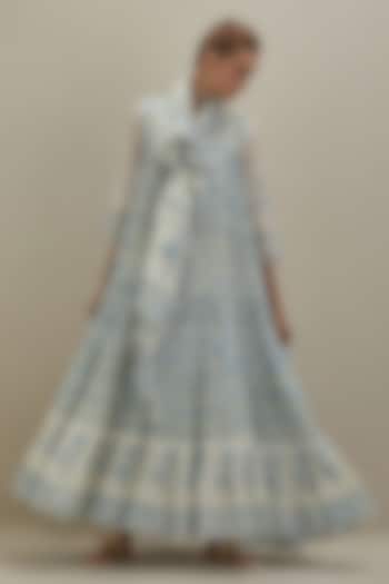 Off-White Cotton Chanderi Hand Block Printed Kurta Set by Kora at Pernia's Pop Up Shop
