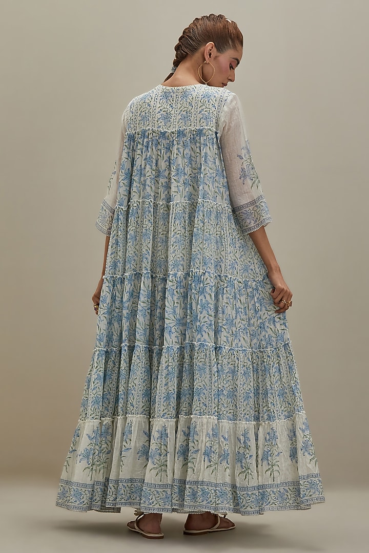 Off-White Cotton Chanderi Hand Block Printed Kurta Set by Kora at Pernia's Pop Up Shop