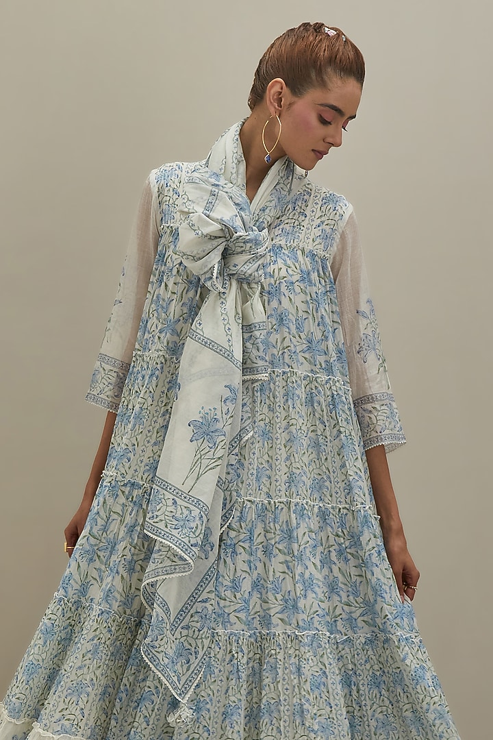 Off-White Cotton Chanderi Hand Block Printed Kurta Set by Kora at Pernia's Pop Up Shop