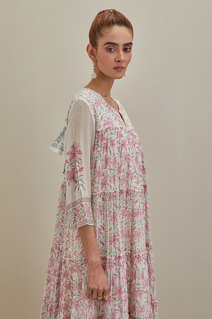 Off-White Cotton Chanderi Hand Block Printed Kurta by Kora at Pernia's Pop Up Shop