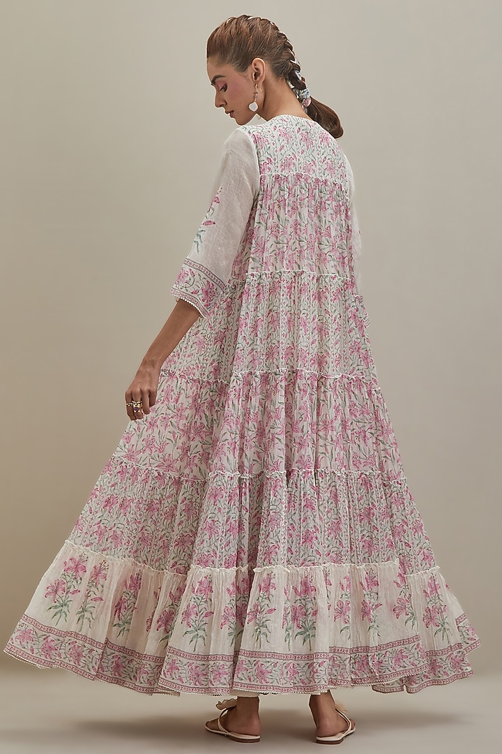 Off-White Cotton Chanderi Hand Block Printed Kurta Set by Kora at Pernia's Pop Up Shop