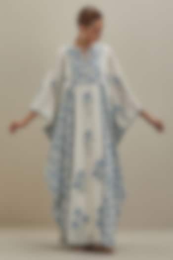 Off-White Cotton Chanderi Hand Block Printed Kaftan by Kora at Pernia's Pop Up Shop