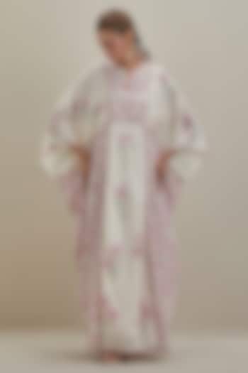 Off-White Cotton Chanderi Hand Block Printed Kaftan by Kora at Pernia's Pop Up Shop