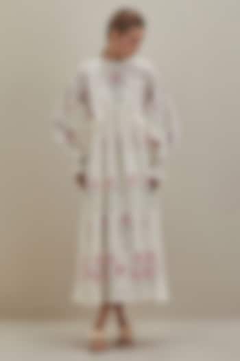 Off-White Cotton Chanderi Hand Block Printed Summer Dress by Kora at Pernia's Pop Up Shop