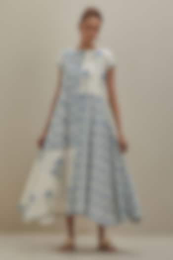Off-White Cotton Chanderi Hand Block Printed Summer Dress by Kora at Pernia's Pop Up Shop