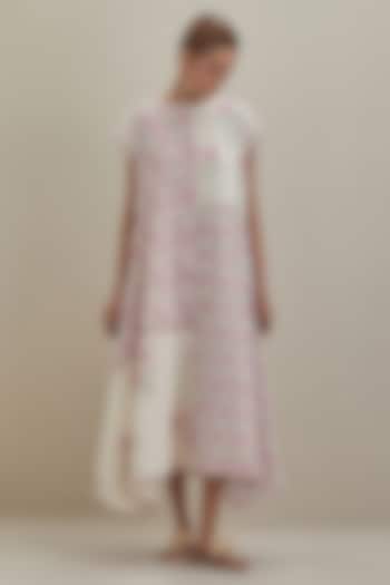 Off-White Cotton Chanderi Hand Block Printed Summer Dress by Kora at Pernia's Pop Up Shop
