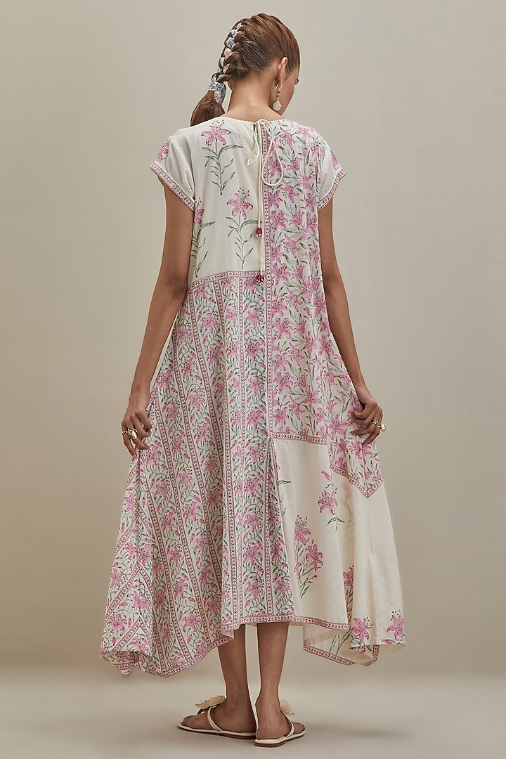 Off-White Cotton Chanderi Hand Block Printed Summer Dress by Kora at Pernia's Pop Up Shop