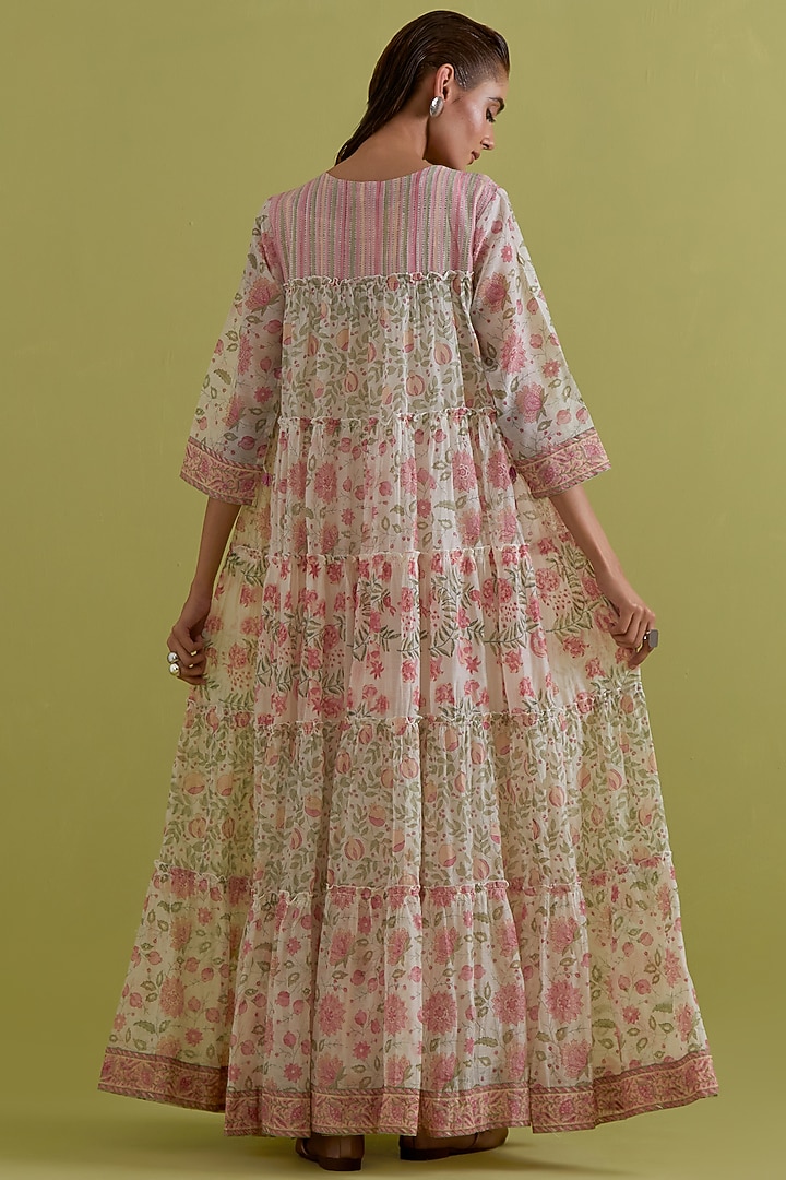 Off-White Cotton Chanderi Hand-Block Printed Kurta Set by Kora at Pernia's Pop Up Shop