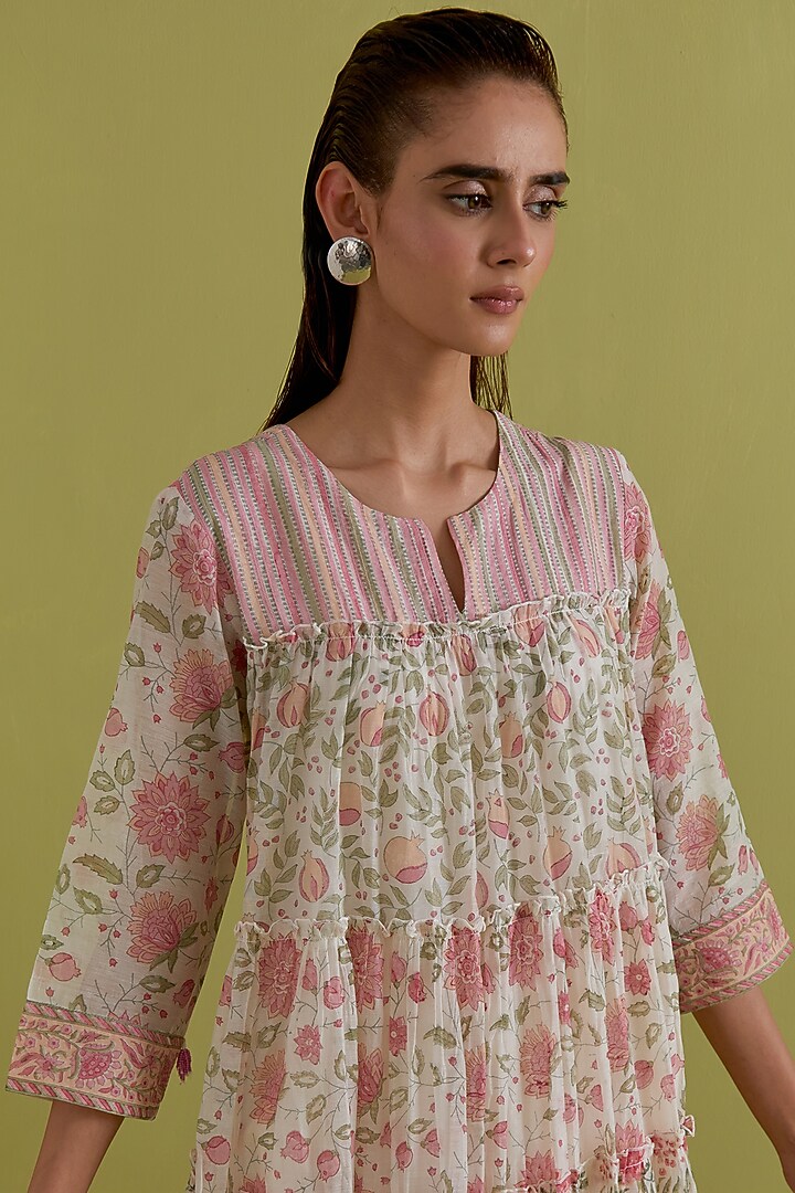 Off-White Cotton Chanderi Hand-Block Printed Kurta Set by Kora at Pernia's Pop Up Shop
