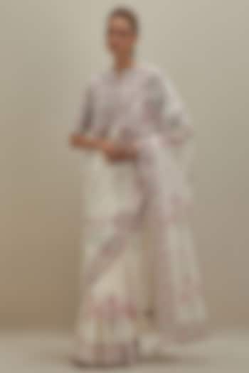 Off-White Cotton Chanderi Hand Block Printed Festive Saree by Kora at Pernia's Pop Up Shop