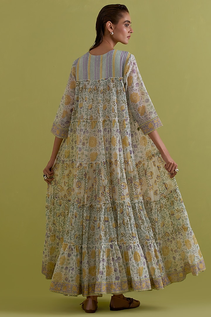 Off-White Cotton Chanderi Hand-Block Printed Kurta Set by Kora at Pernia's Pop Up Shop