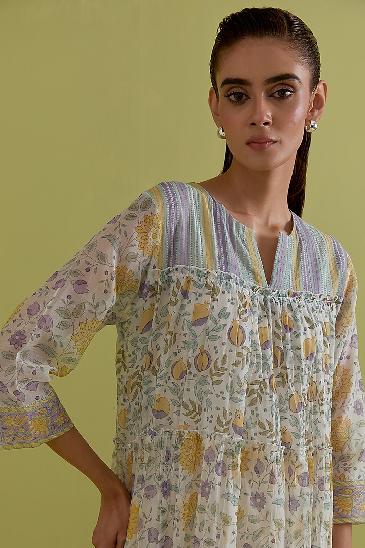 Off-White Cotton Chanderi Hand-Block Printed Kurta Set by Kora at Pernia's Pop Up Shop