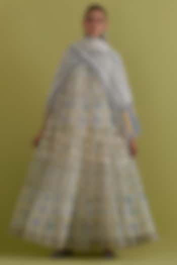 Off-White Cotton Chanderi Hand-Block Printed Kurta Set by Kora at Pernia's Pop Up Shop