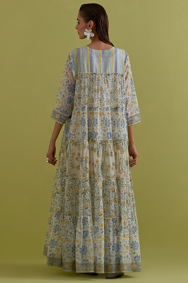 Off-White Cotton Chanderi Hand-Block Printed Kurta Set by Kora at Pernia's Pop Up Shop