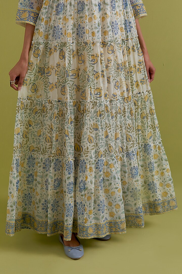 Off-White Cotton Chanderi Hand-Block Printed Kurta Set by Kora at Pernia's Pop Up Shop