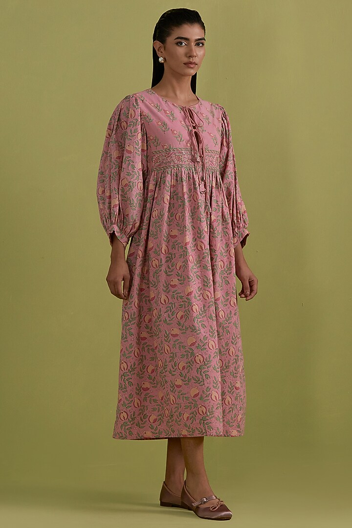 Pink Cotton Hand-Block Printed Summer Dress by Kora at Pernia's Pop Up Shop