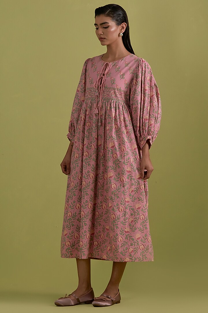 Pink Cotton Hand-Block Printed Summer Dress by Kora at Pernia's Pop Up Shop