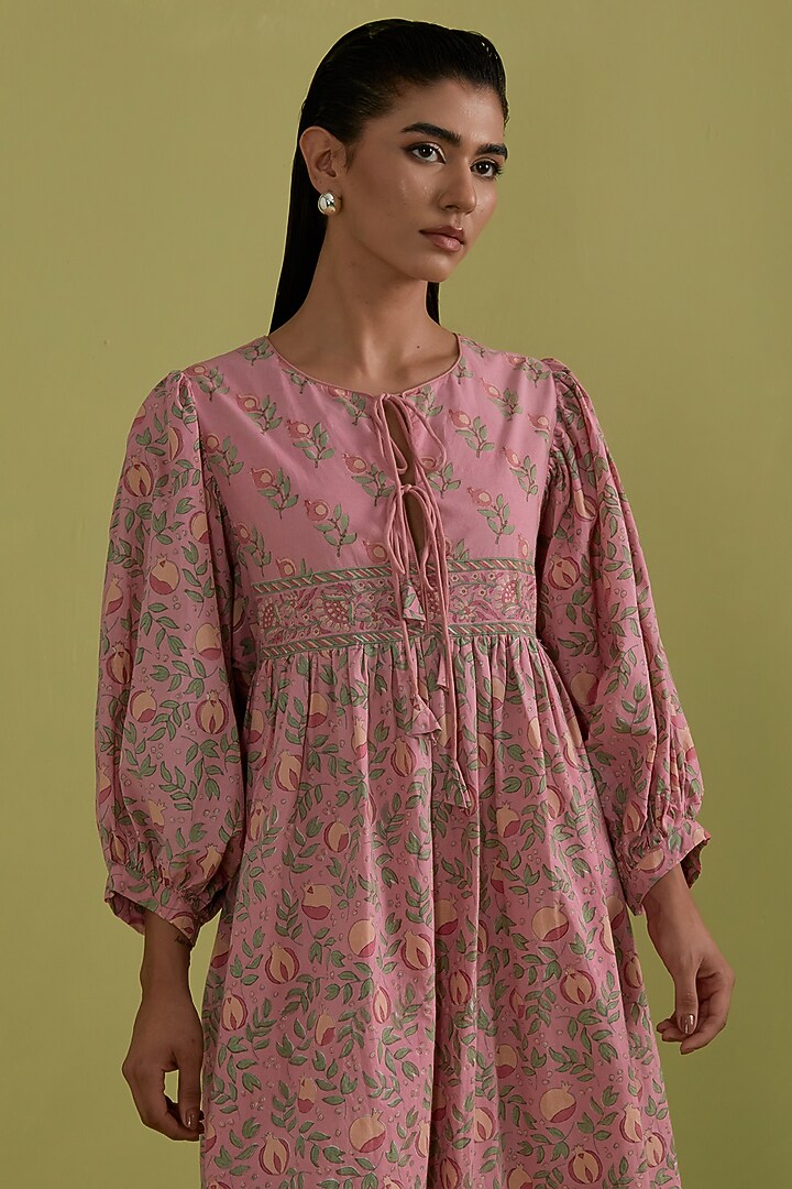 Pink Cotton Hand-Block Printed Summer Dress by Kora at Pernia's Pop Up Shop