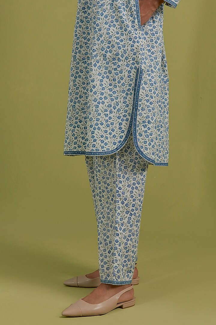 Blue & Green Cotton Hand-Block Printed Kurta Set by Kora at Pernia's Pop Up Shop