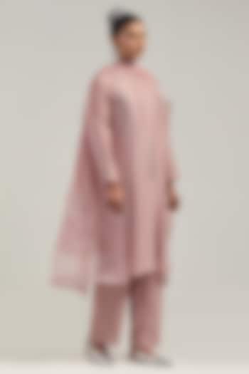 Pink Silk Chanderi Mirror Embroidered Short Kurta Set by Kora at Pernia's Pop Up Shop