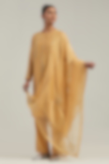 Yellow Silk Chanderi Mirror Embroidered Short Kurta Set by Kora at Pernia's Pop Up Shop