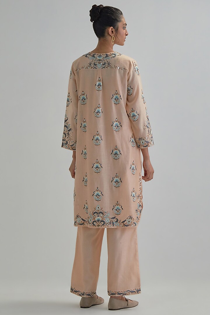 Pink Silk Chanderi Embroidered Short Kurta Set by Kora at Pernia's Pop Up Shop
