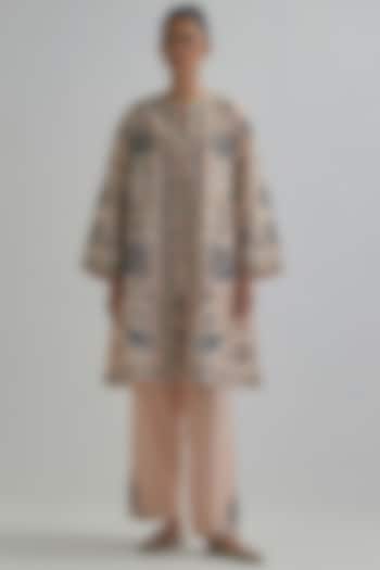 Pink Silk Chanderi Applique Floral Work A-line Jacket Set by Kora at Pernia's Pop Up Shop