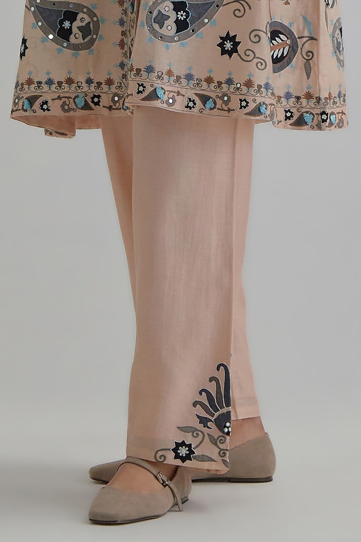 Pink Silk Chanderi Applique Floral Work A-line Jacket Set by Kora at Pernia's Pop Up Shop