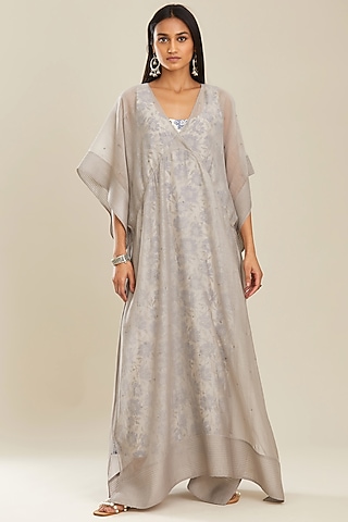 Grey Embroidered Kimono Kaftan Set by Kora