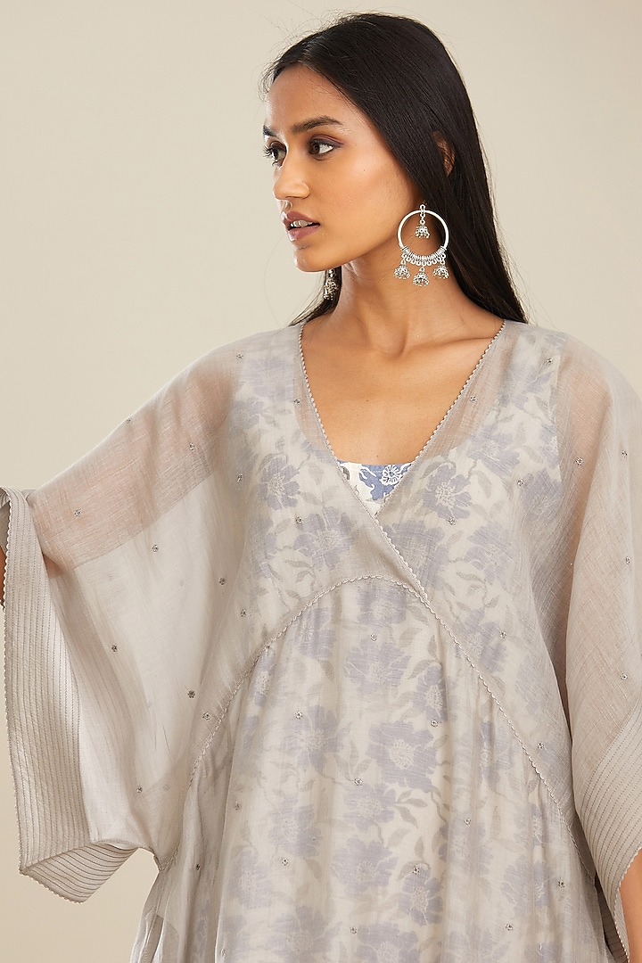 Grey Embroidered Kimono Kaftan Set by Kora at Pernia's Pop Up Shop