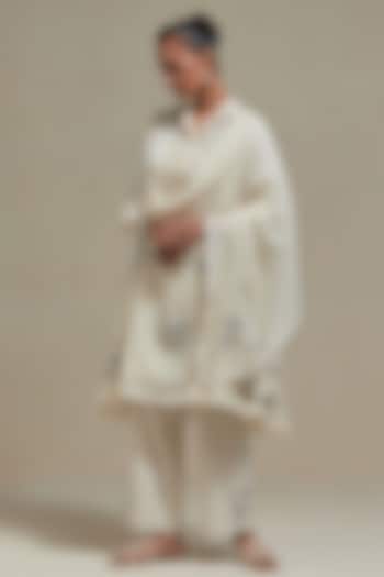 Off-White Cotton Chanderi Sequins Embroidered Short Kurta Set by Kora at Pernia's Pop Up Shop