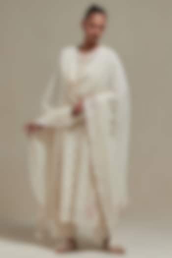 Off-White Cotton Chanderi Sequins Embroidered Straight Kurta Set by Kora at Pernia's Pop Up Shop